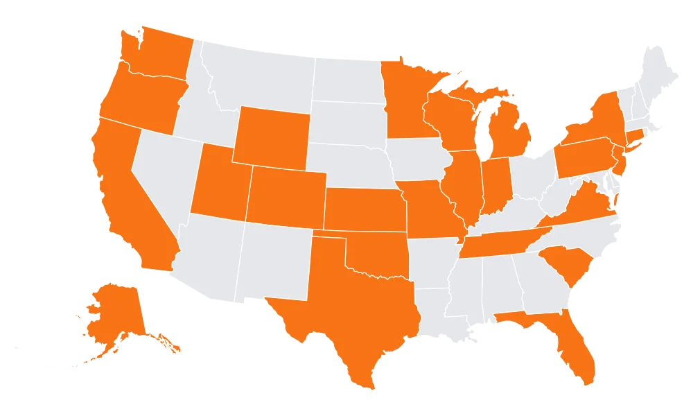 Map of United States showing FoodShop users across 24 states
